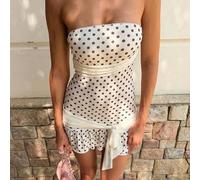 Shein Vestido mini con volantes y cintura anudada con estilo de lunares Y2K - Estilo retro de lujo francés parisino, adecuado para vacaciones de verano, cit