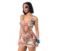 Shein Vestido mini de cuello de escote con estampado de malla con patrón de collage y gráficos mixtos