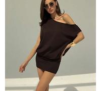 Shein Vestido mini de manga corta con hombro descubierto recortado, Top suelta y Bottom ajustada, adecuado para señoritas jóvenes