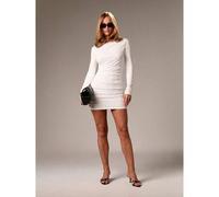 Shein Vestido mini de manga larga con pliegues, ajuste de contorno corporal, textura elegante para fiestas, noches de invierno, celebraciones modernas y de