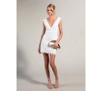 Shein Vestido mini de moda para mujer con bordado y encaje, cuello en V y sin mangas - Vestido blanco, Noches blancas, Vestido de verano, Vestido blanco par