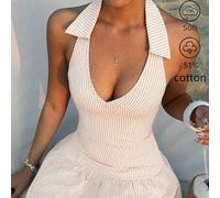 Shein Vestido mini de mujer con cuello en V profundo a rayas azul & blanco