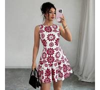 Shein Vestido mini de mujer estilo bohemio francés elegante con estampado floral, cuello redondo, sin mangas y cintura ceñida, última temporada de graduació