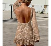 Shein Vestido mini elegante de mujer con parches de encaje y espalda descubierta, unicolor crema