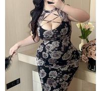 Shein Vestido mini estilo cheongsam con cuello Mandarín retro y elegante, escotado, con estampado floral sexy y ajustado, ideal para fiestas de verano para