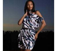 Shein Vestido mini hombros descubiertos multicolor, ideal para día a noche, brunch de fin de semana, cena, ciudad, teatro, restaurante, otoño, invierno, ele