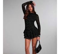 Shein Vestido mini para mujer de color negro liso, elegante, para cita nocturna, discoteca, reunión con mejores amigas, fiesta de cumpleaños, fiesta de vaca