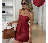 Shein Vestido mini para mujer de estilo babydoll sin mangas, cuello cuadrado, cintura alta, falda línea A con fruncido tipo paraguas, tela con bordado calad