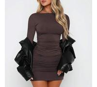 Shein Vestido miniajustado plisado de unicolor simple para mujer, otoño