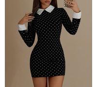 Shein Vestido minivestido entallado de mujer con cuello de contraste a lunares en blanco y negro "Miércoles"