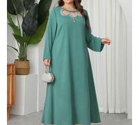 Shein Vestido modesto de estilo árabe para mujer de talla grande, con cuello redondo, diseño de lazo y corte holgado, para primavera/verano