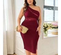 Shein Vestido negro de longitud hasta la rodilla con diseño de empalme de malla brillante semitransparente y abertura lateral, adecuado para el Día de San V