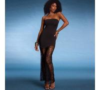 Shein Vestido negro elegante y romántico de encaje sin tirantes con corte asimétrico para el Día de San Valentín, boda, fiesta, concierto, atuendo de rave p