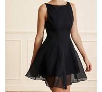 Shein Vestido negro sin mangas de línea A, estilo francés de alta gama, que ciñe la cintura, estilizador, elegante