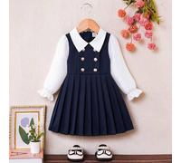 Shein Vestido para niña bebé con cuello, botones dorados y dobladillo plisado, lindo & elegante para uso casual, ir al trabajo, escuela, uso diario en otoño