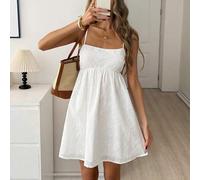 Shein Vestido paraguas de línea A con cintura alta y cuello cuadrado, vestido de muñeca sin mangas, vestido mini casual, elegante y vintage de estilo vacaci