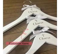 Shein Vestido personalizado con nombre personalizado, percha blanca de cruz, decoración, recuerdo y regalo para niña o niño en bautizo, primera comunión 202