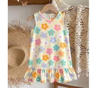 Shein Vestido plisado con estampado floral simple y casual para niña joven, adecuado para el verano