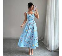 Shein Vestido plisado elegante con recogido en la cintura con estampado floral de última para primavera/verano para mujeres