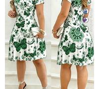 Shein Vestido Primavera/Verano Best-Seller Versátil Nueva Llegada Estampado Fresco de Mariposa & Floral, Cuello Redondo Manga Corta Cintura Ceñida Estilizan