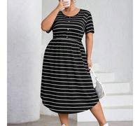 Shein Vestido redondo a rayas de talla grande CURVE para verano, conjuntos de vacaciones en la playa para mujer/vestido de playa/conjuntos de vacaciones en
