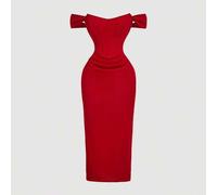 Shein Vestido rojo de mujer con hombros descubiertos y ajustado, vestido floral azul y blanco, vestido midi con corset, atuendo para concierto country, vest
