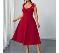 Shein Vestido rojo elegante y romántico con cuello en V, cintura fruncida y abertura para mujer talla grande, ideal para fiestas de Navidad, reuniones de Añ