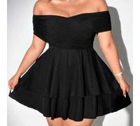 Shein Vestido simple de unicolor y escote off-shoulder de talla grande, apropiado para el verano