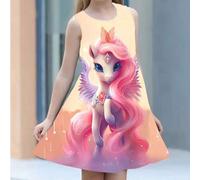 Shein Vestido sin mangas con estampado de cielo estrellado y unicornio 3D - Ropa de verano informal, lavable a máquina