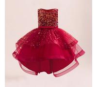 Shein Vestido sin mangas con lentejuelas, lazo y tul con cola abullonada para niñas pequeñas, elegante y perfecto para bodas y fiestas, no incluye accesorio