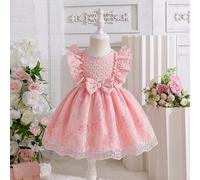 Shein Vestido sin mangas de unicolor con lazo 3D y falda de tul para niñas pequeñas. La silueta de línea A es clásica y favorecedora para varios tipos de Bo