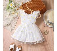 Shein Vestido sin mangas elegante y lindo con estampado de margaritas para niñas bebé, adecuado para fiestas, cumpleaños, sesiones de fotos, vacaciones, act