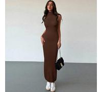 Shein Vestido suéter minimalista de cuello alto y sin mangas, estilo callejero joven, de línea H extra larga, de color gris, para mujer, ropa de otoño e inv
