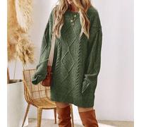 Shein Vestido suéter oversized de mujer para otoño/invierno, color verde oliva liso, punto con patrón texturizado, hombros caídos, estilo casual