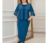 Shein Vestido talla grande con decoraciones de tachuelas con rhinestones y cuentas, vestido largo para mujer