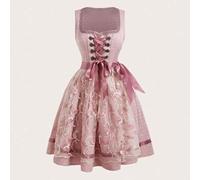 Shein Vestido tradicional alemán de unicolor jacquard 2025 nuevo, con cuello cuadrado tradicional de Munich, estampado floral y delantal, para Oktoberfest,
