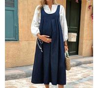 Shein Vestido vaquero azul sólido sin mangas que se puede usar de dos formas: por delante o por detrás, apto para maternidad, otoño, regreso a la escuela, h