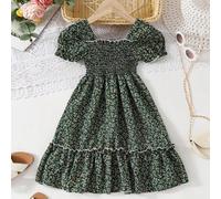 Shein Vestido veraniego informal de estilo europeo y americano para niña joven con estampado floral diminuto para vacaciones y fiesta