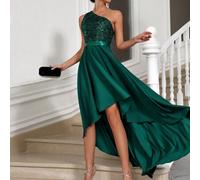 Shein Vestido verde para mujer, vestido asimétrico con hombro contrastante con lentejuelas, bajo irregular, atuendo para fiesta de vacaciones, vestido, vest