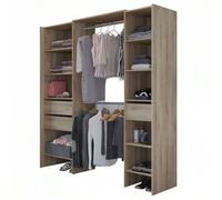 Shein Vestidor Dormitorio Armario Abierto Miami Roble Kronberg 2 columnas 3 cajones 10 estantes 204,5 cm alto x 154,4-191,8 cm ancho x 50 cm profundo Indust