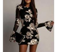 Shein Vestidos cortos de mujer de manga larga con estampado floral y de hojas