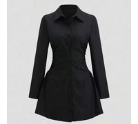 Shein Vestidos cortos de mujer de unicolor, elegantes y casuales con botones delanteros, volantes y cremallera