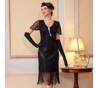 Shein Vestidos de mujer estilo Flapper de los años 20, vestidos de estilo Gran Gatsby de los Años Locos, disfraz con flecos y lentejuelas con set de accesor