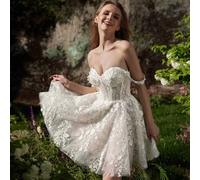 Shein Vestidos de novia cortos de línea A estilo dulce 2025 Vestido de novia de verano Mini Blanco Marfil Boho Playa