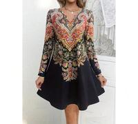 Shein Vestidos largos de manga larga con estampado retro casual para mujer, vestidos cortos de mujer con escote de concha a la moda, conjuntos de primavera