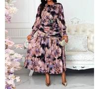 Shein Vestidos largos de talla grande elegantes y casuales con cuello de pie, manga obispo acampanada y fluida, de estilo bohemio, para primavera y verano