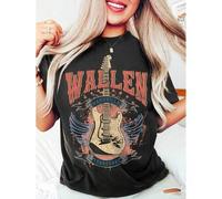 Shein Vibrant Guitar Print Crew Neck T-Shirt - Soft, Breathable, Casual Short Sleeve Tee for Spring & Summer - Women's Fashionable Clothing for Music Lovers