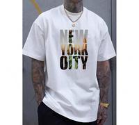Shein Vibrant New York Print Shirt - Soft, Breathable, Short Sleeve T-Shirt for Men - Perfect Casual Summer Wear with Relaxed Fit Tee For Adult, Men, Women