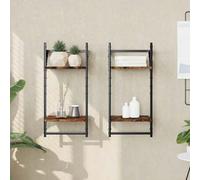 Shein vidaXL Estantes de pared de 2 niveles con barras 2 pcs roble ahumado