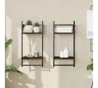 Shein vidaXL Estantes de pared de 2 niveles con barras 2 pcs roble marrón